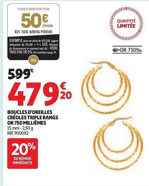 BOUCLES D’OREILLES CRÉOLES TRIPLE RANGS OR 750 MILLIÈMES