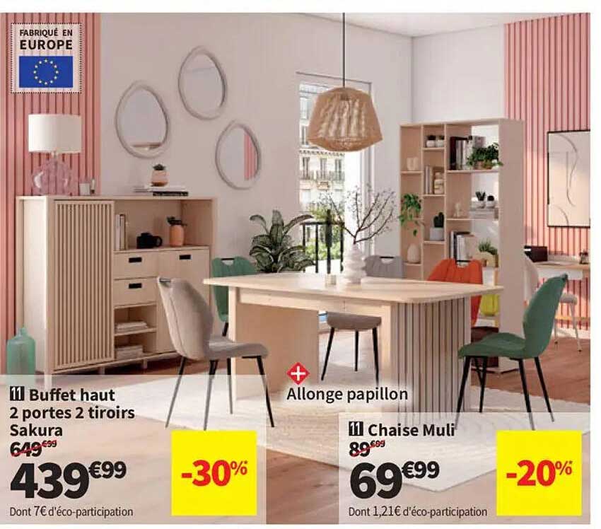 Buffet haut 2 portes 2 tiroirs Sakura