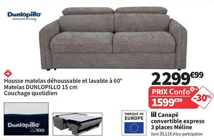Canapé convertible express 3 places Méline