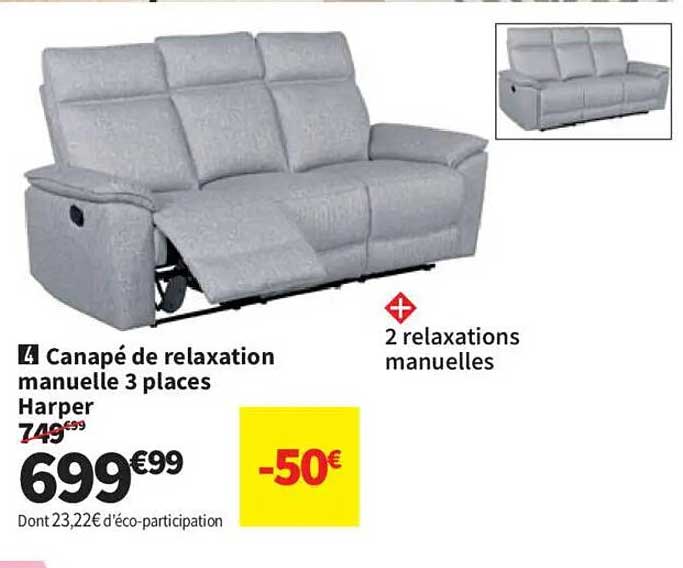 Canapé de relaxation manuelle 3 places Harper