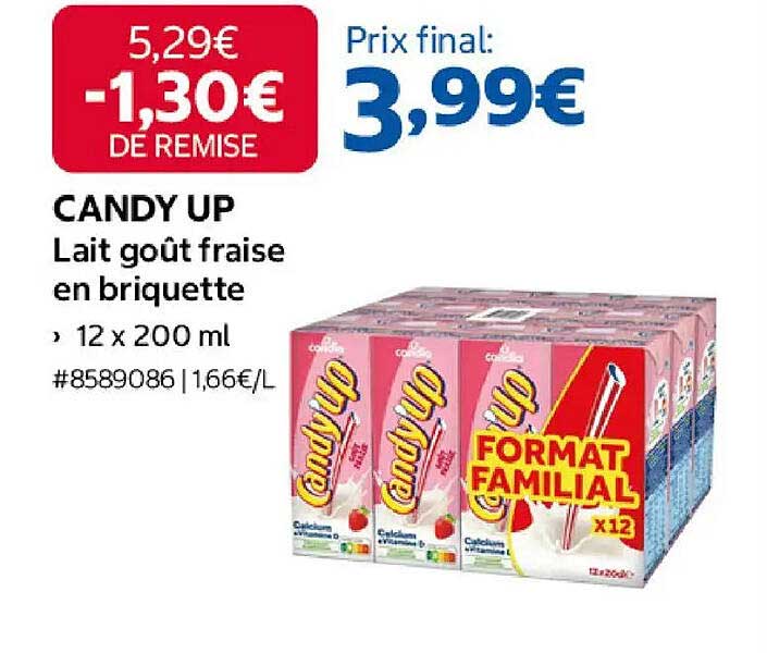 CANDY UP Lait goût fraise en briquette