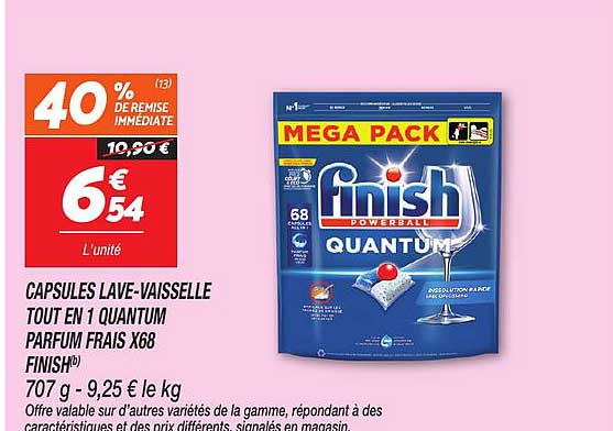 CAPSULES LAVE-VAISSELLE TOUT EN 1 QUANTUM PARFUM FRAIS X68 FINISH