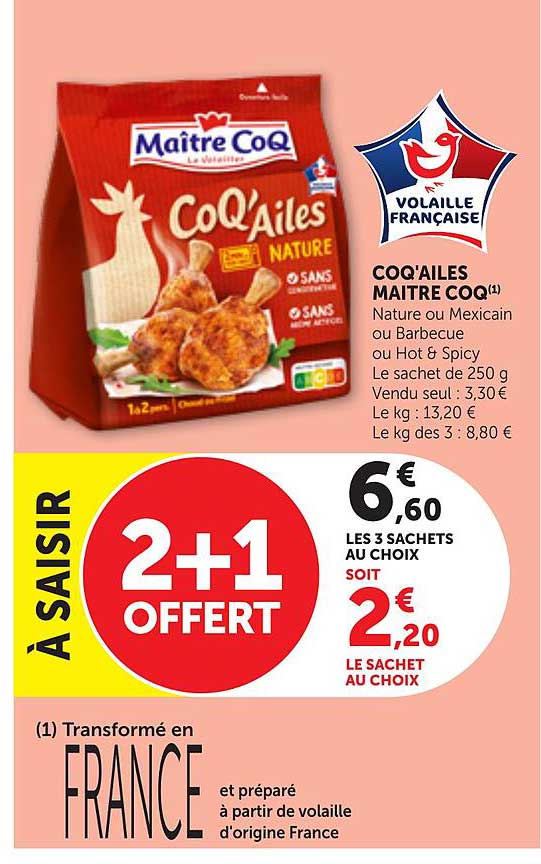 COQ'AILES MAITRE COQ Nature ou Mexican ou Barbecue ou Hot & Spicy