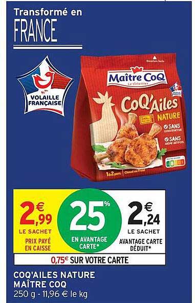 COQ'AILES NATURE MAÎTRE COQ 250 g - 11,96 € le kg