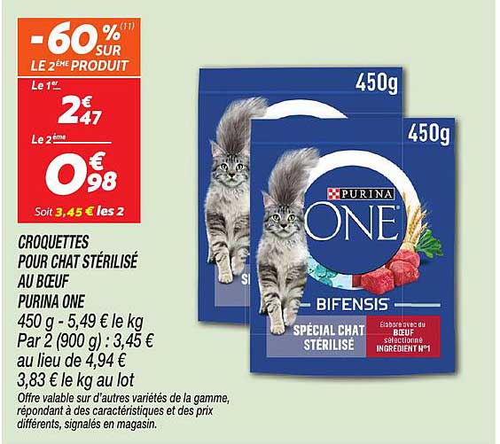 CROQUETTES POUR CHAT STÉRILISÉ AU BŒUF PURINA ONE 450 g