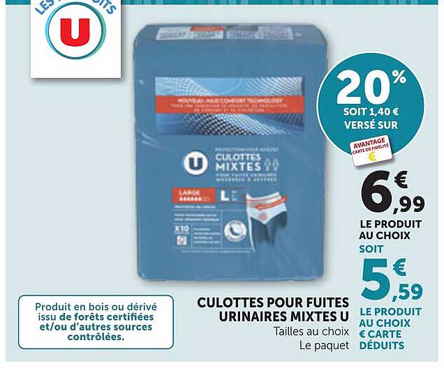 CULOTTES POUR FUITES URINAIRES MIXTES U