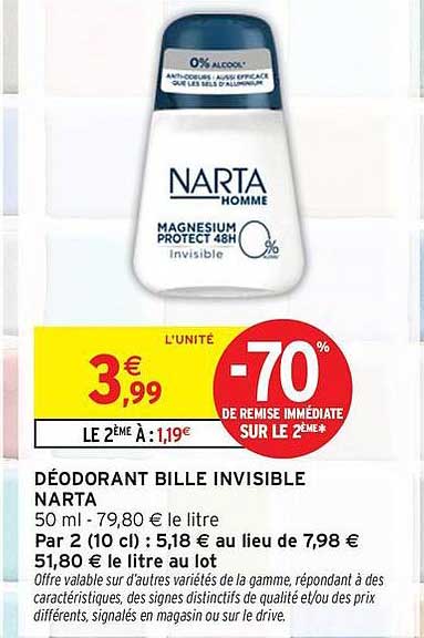 DÉODORANT BILLE INVISIBLE NARTA
