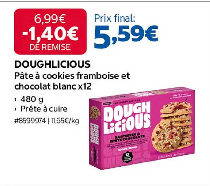 DOUGHLICIOUS Pâte à cookies framboise et chocolat blanc x12