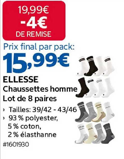 ELLESSE Chaussettes homme Lot de 8 paires