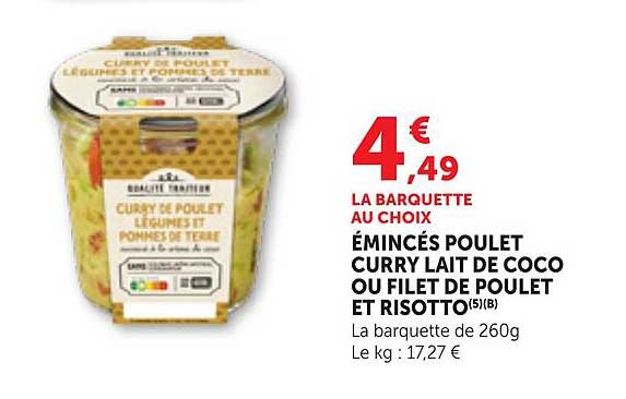 ÉMINCÉS POULET CURRY LAIT DE COCO OU FILET DE POULET ET RISOTTO