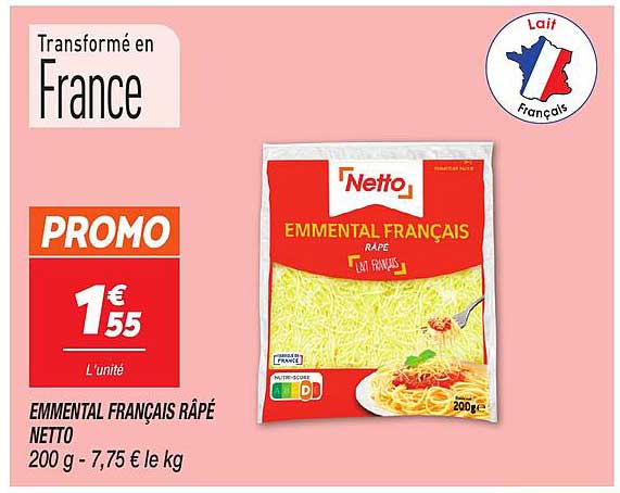 EMMENTAL FRANÇAIS RÂPÉ NETTO 200 g - 7,75 € le kg