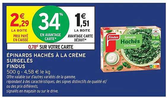 ÉPINARDS HACHÉS À LA CRÈME SURGELÉS FINDUS