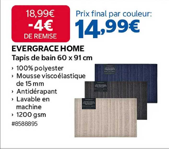 EVERGRACE HOME Tapis de bain 60 x 91 cm