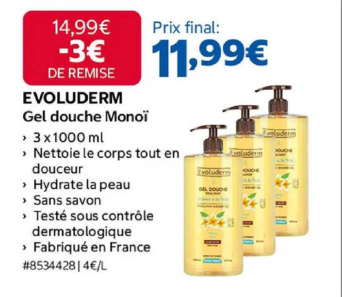 EVOLUDERM Gel douche Monoï