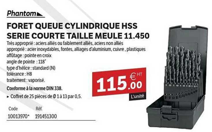 FORET QUEUE CYLINDRIQUE HSS SERIE COURTE TAILLE MEULE 11.450