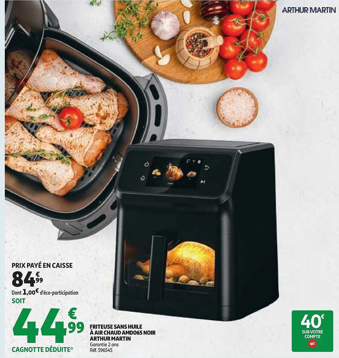 FRITEUSE SANS HUILE À AIR CHAUD AMD065 NOIR ARTHUR MARTIN