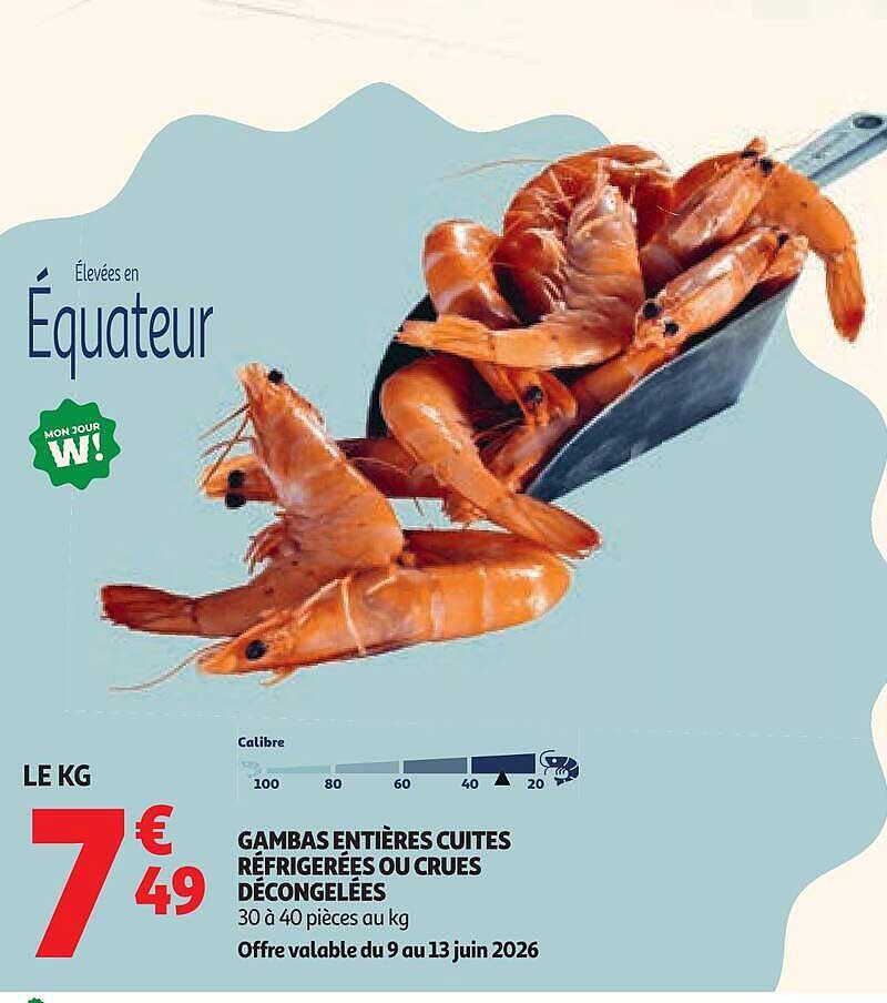 GAMBAS ENTIÈRES CUIITES RÉFRIGÉRÉES OU CRUES DÉCONGELÉES
