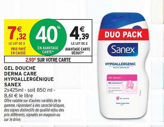 GEL DOUCHE DERMA CARE HYPOALLERGÉNIQUE SANEX