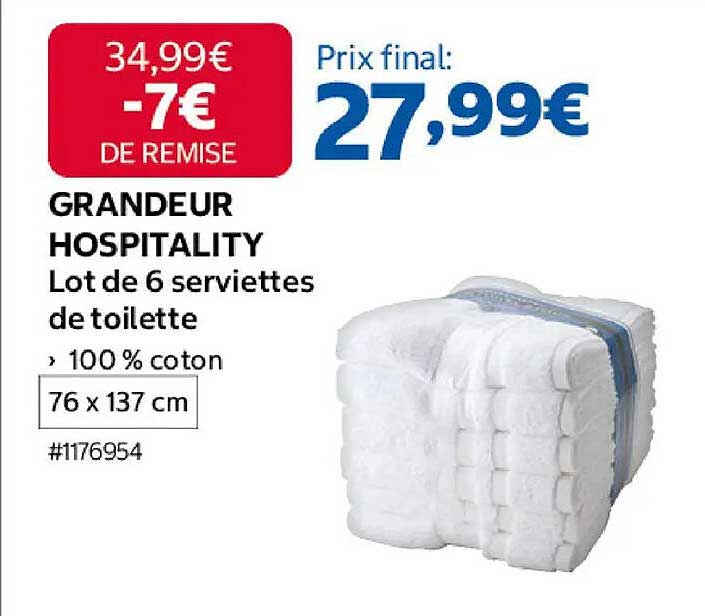 GRANDEUR HOSPITALITY Lot de 6 serviettes de toilette 100 % coton 76 x 137 cm #1176954