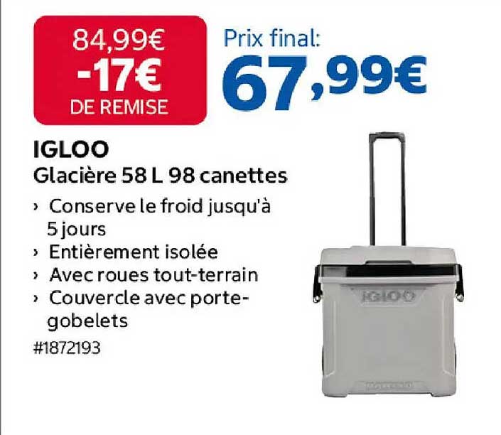 IGLOO Glacière 58 L 98 canettes