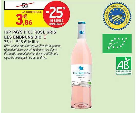 IGP PAYS D'OC ROSÉ GRIS LES EMBRUNS BIO