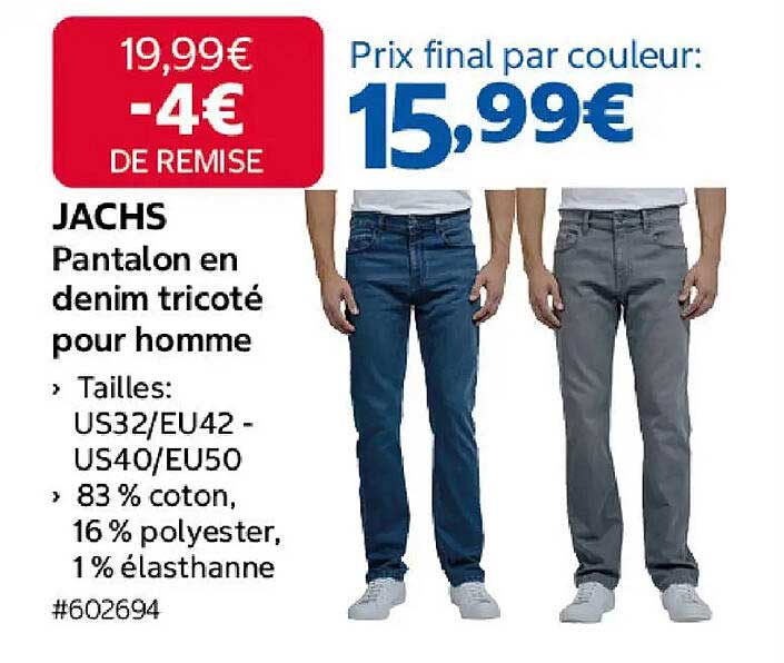 JACHS Pantalon en denim tricoté pour homme