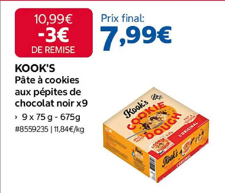 KOOK'S Pâte à cookies aux pépites de chocolat noir x9