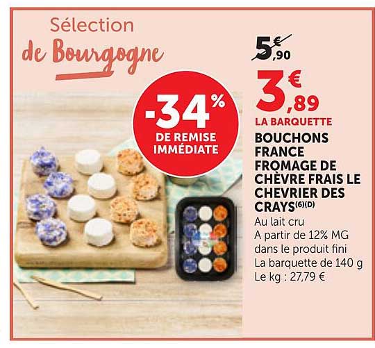 LA BARQUETTE BOUCHONS FRANCE FROMAGE DE CHÈVRE FRAIS LE CHEVRIER DES CRAYS(6)(D)