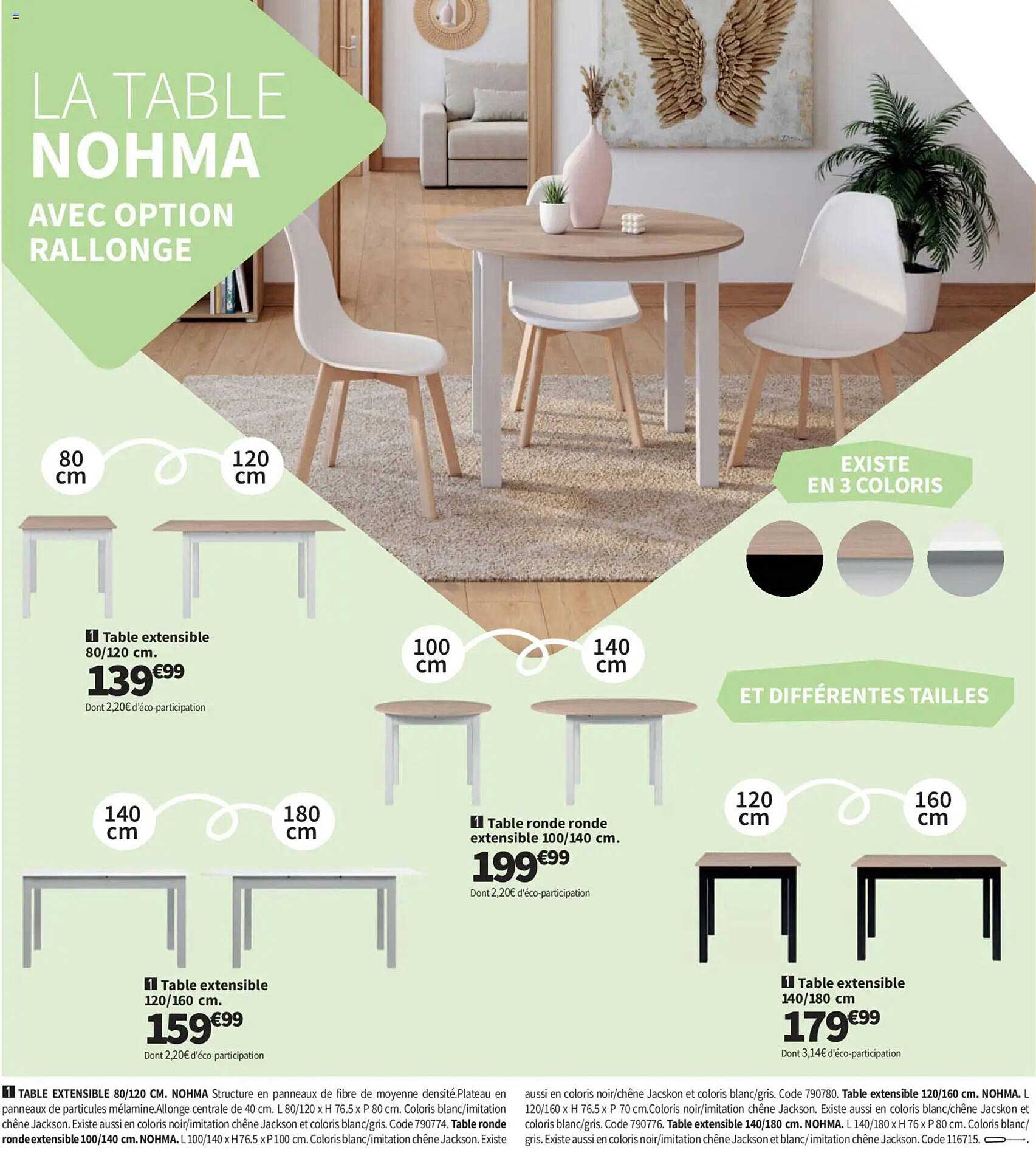 LA TABLE NOHMA AVEC OPTION RALLONGE