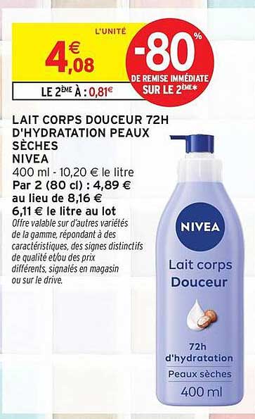 LAIT CORPS DOUCEUR 72H D'HYDRATATION PEAUX SÈCHES NIVEA