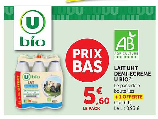 LAIT UHT DEMI-ECREME U BIO(4)