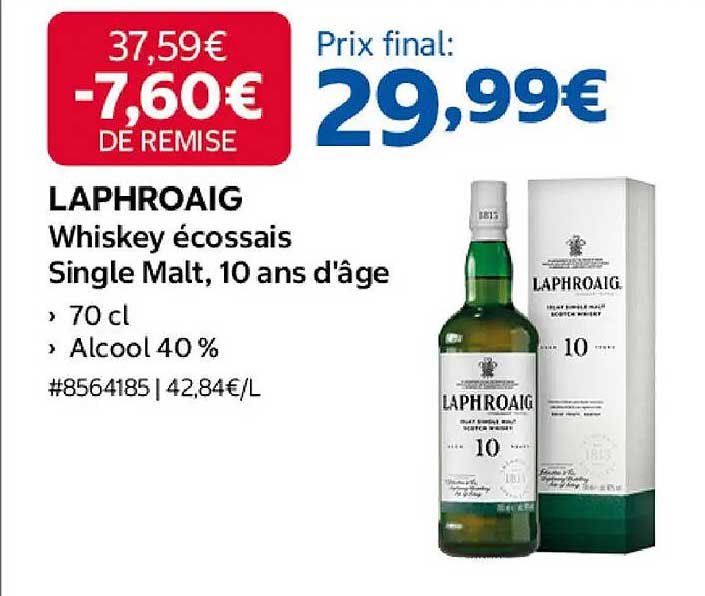 LAPHROAIG Whiskey écossais Single Malt, 10 ans d'âge
