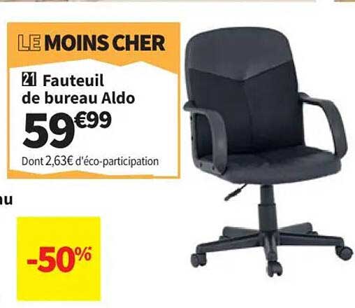 LE MOINS CHER 21 Fauteuil de bureau Aldo