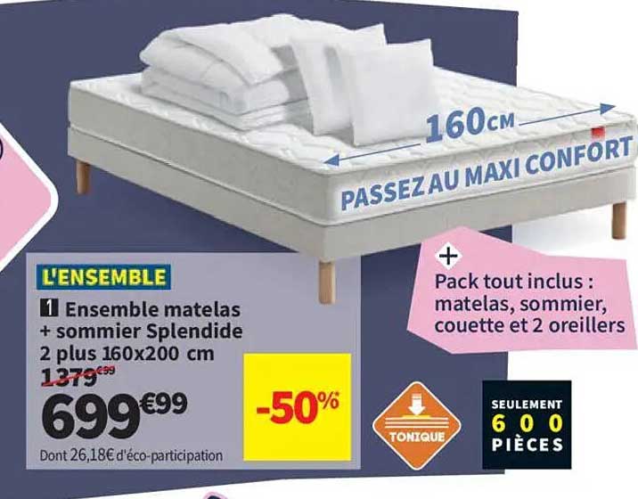 L'ENSEMBLE 1 Ensemble matelas + sommier Splendide 2 plus 160x200 cm