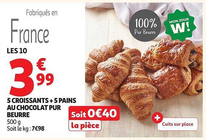 Les 10 5 CROISSANTS + 5 PAINS AU CHOCOLAT PUR BEURRE