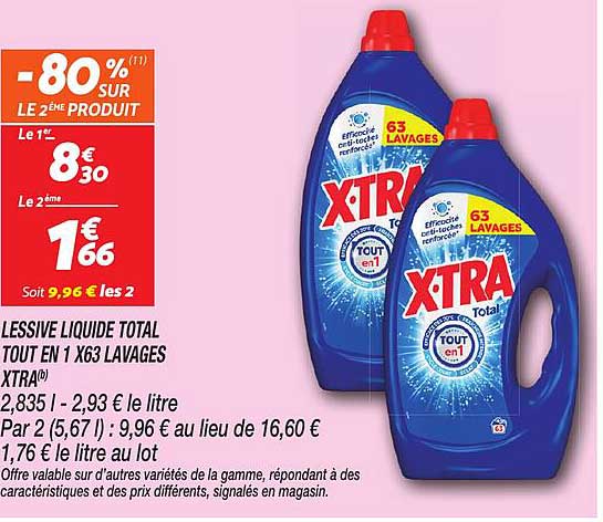 LESSIVE LIQUIDE TOTAL TOUT EN 1 X63 LAVAGES XTRA(b)