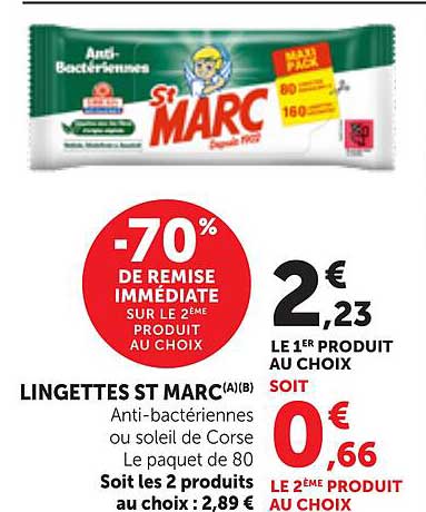 LINGETTES ST MARC Anti-bactériennes ou soleil de Corse Le paquet de 80