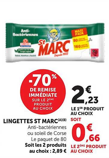 LINGETTES ST MARC(A)(B) Anti-bactériennes ou soleil de Corse Le paquet de 80