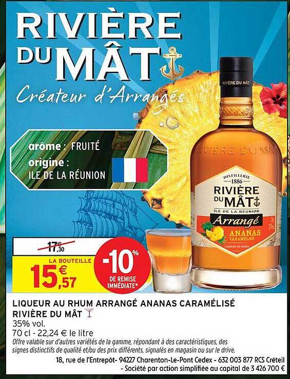 LIQUEUR AU RHUM ARRANGÉ ANANAS CARAMÉLISÉ RIVIÈRE DU MÂT