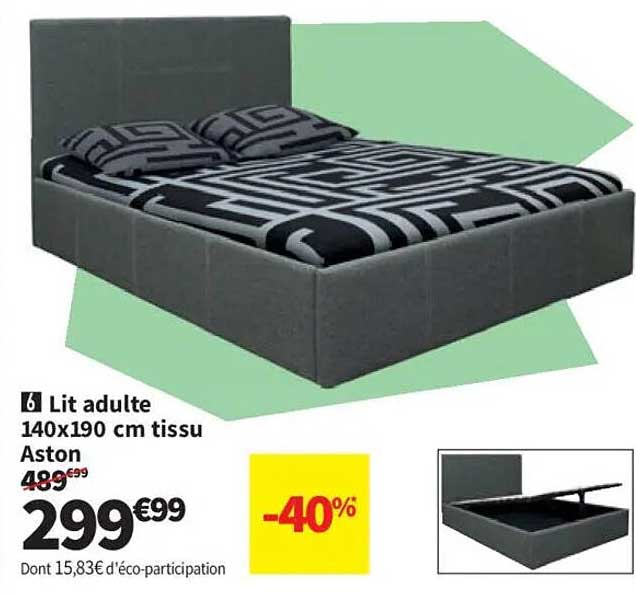 Lit adulte 140x190 cm tissu Aston