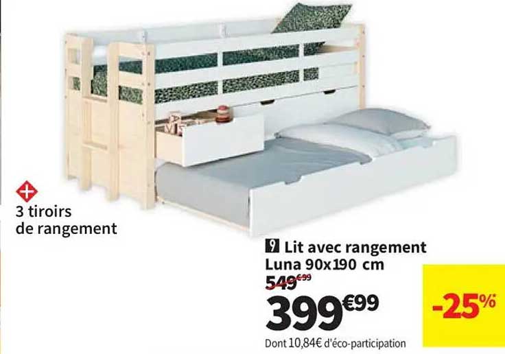 Lit avec rangement Luna 90x190 cm