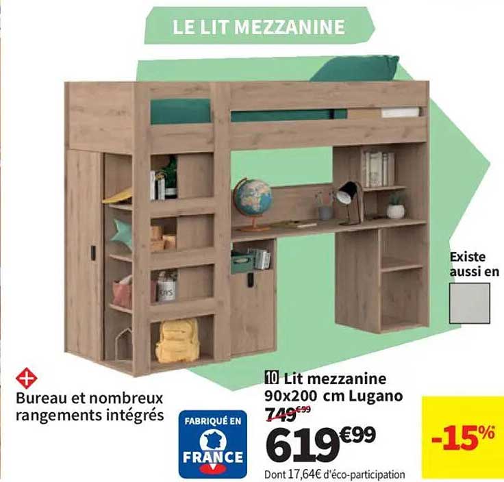 Lit mezzanine 90x200 cm Lugano