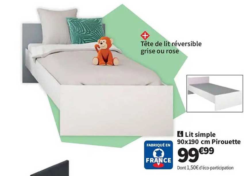 Lit simple 90x190 cm Pirouette