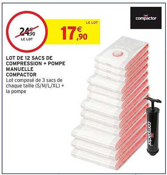 LOT DE 12 SACS DE COMPRESSION + POMPE MANUELLE COMPACTOR