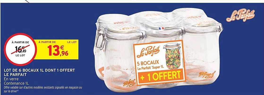 LOT DE 6 BOCAUX 1L DONT 1 OFFERT LE PARFAIT