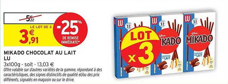 MIKADO CHOCOLAT AU LAIT LU