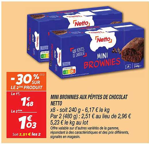 MINI BROWNIES AUX PÉPITES DE CHOCOLAT NETTO