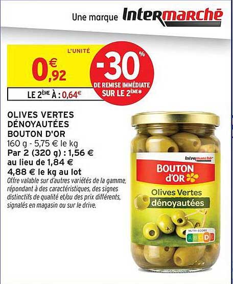 OLIVES VERTES DÉNOYAUTÉES BOUTON D'OR