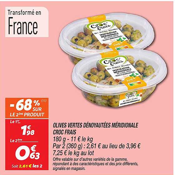 OLIVES VERTES DÉNOYAUTÉES MÉRIDIONALE CROC FRAIS