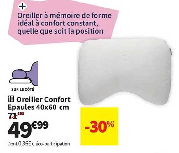 Oreiller à mémoire de forme idéal à confort constant, quelle que soit la position